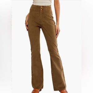 Free people jayde seamed corduroy flare pants size 26 fir green